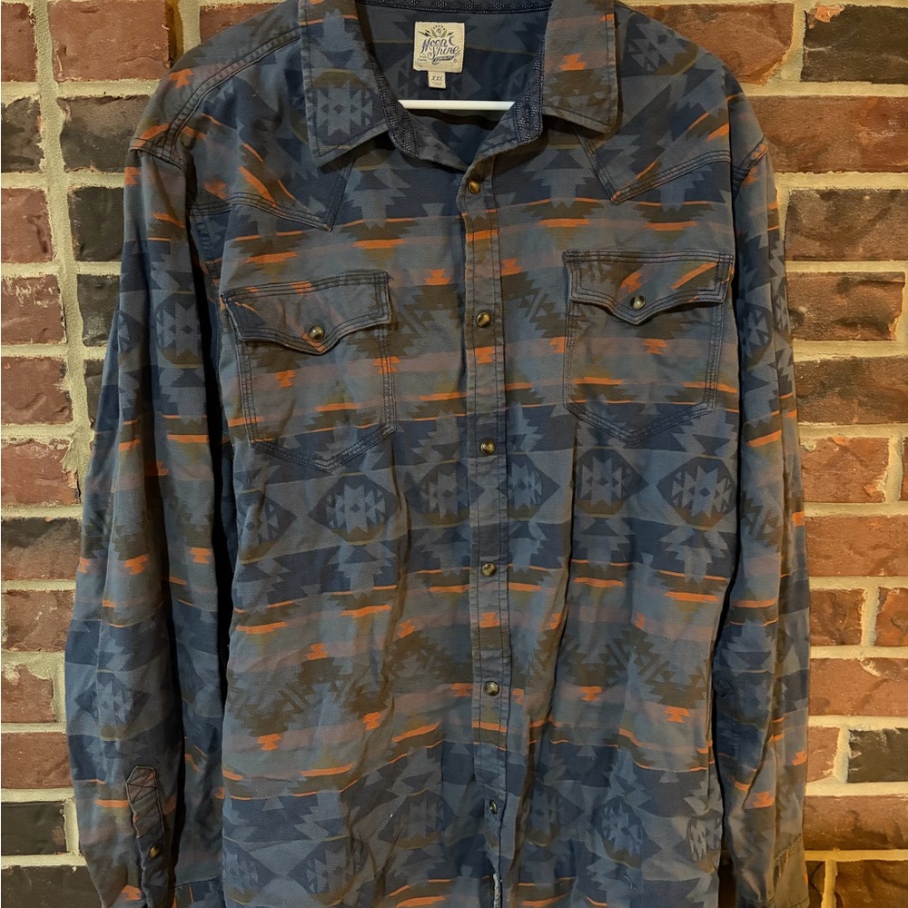 Woolrich Men’s Blue Patterned Casual Button-Down Shirt